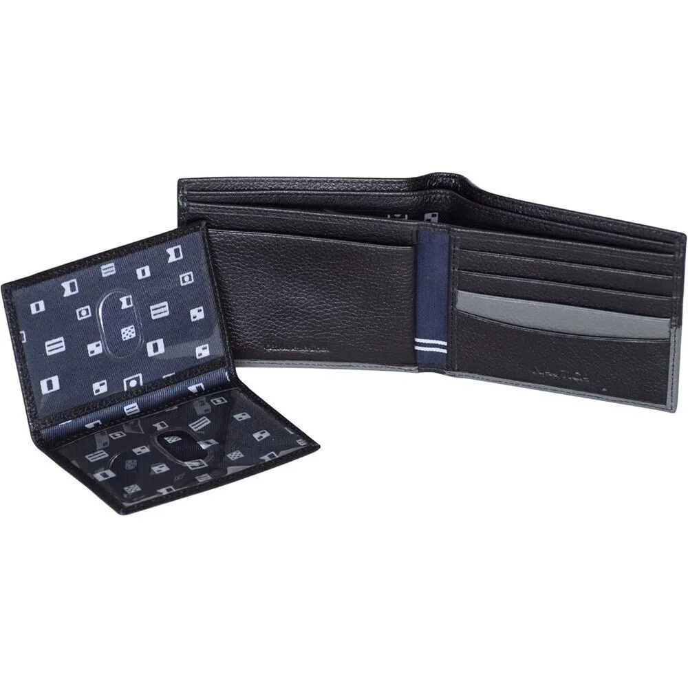 Men's Black/Grey Bifold Leather Wallet RFID Blocking ID Window Card Slots